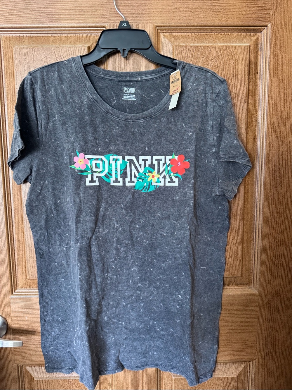Women’s PINK Victoria's Secret Charcoal Floral Logo Tee